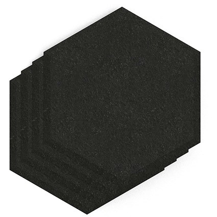 Sch! Acoustic Wall Tile - Set of 4 - Bevelled Edge - Hexagon - Raven Black