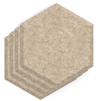 Sch! Acoustic Wall Tile - Set of 4 - Bevelled Edge - Hexagon - Oatmeal Beige