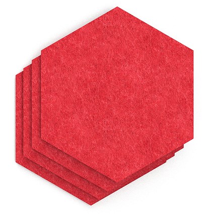 Sch! Acoustic Wall Tile - Set of 4 - Square Edge - Hexagon - Poppy Red