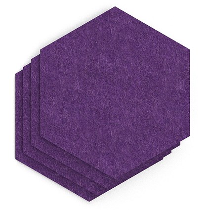 Sch! Acoustic Wall Tile - Set of 4 - Square Edge - Hexagon - Plum Purple