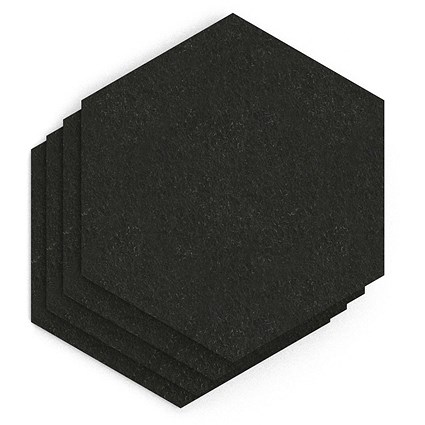 Sch! Acoustic Wall Tile - Set of 4 - Square Edge - Hexagon - Raven Black