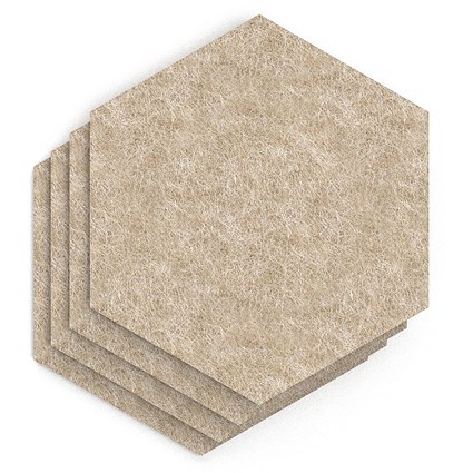 Sch! Acoustic Wall Tile - Set of 4 - Square Edge - Hexagon - Oatmeal Beige