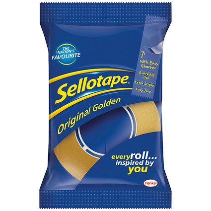 Sellotape Original Golden Tape Rolls, 18mm x 25m, Pack of 8