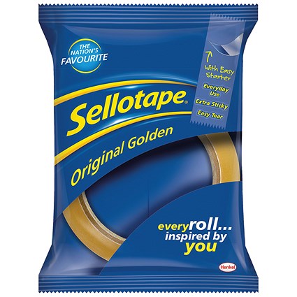 Sellotape Original Golden Tape Roll Clear Non Static Easy Tear Tape 24mm x 50m 