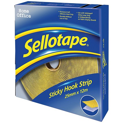 Sellotape Permanent Sticky Hook Strip, 25mmx12m, Yellow