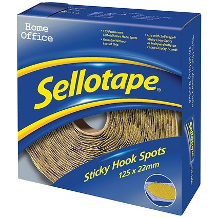Sellotape Permanent Sticky Hook Spots in Handy Dispenser, 22mm Diameter, Yellow, 125 Spots