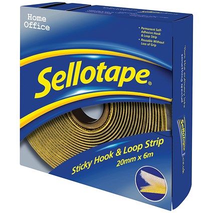 Sellotape Permanent Sticky Hook and Loop, 20mmx6m
