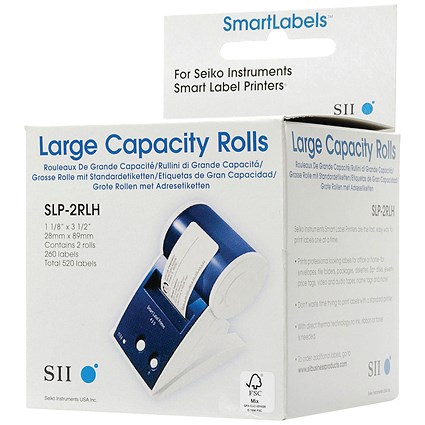 Seiko SLPM2RLH Address Labels, Black on White, 29x89mm, 520 Labels Per Roll