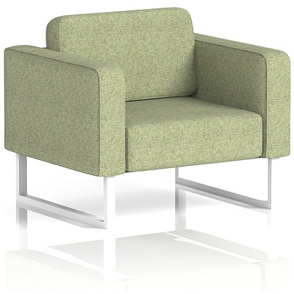 Brixworth Armchair, With White Legs, In Rivet Fabric, Burnish