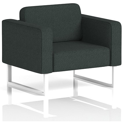 Brixworth Armchair, With White Legs, In Rivet Fabric, Charcoal