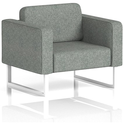 Brixworth Armchair, With White Legs, In Rivet Fabric, Prime