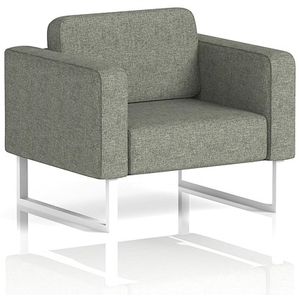 Brixworth Armchair, With White Legs, In Rivet Fabric, Vitreous Brixworth Armchair, With White Legs, In Rivet Fabric, Vitreous