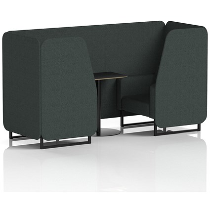 Brixworth 2 Seater Booth with Table, Black Legs, Black Table, Rivet Fabric, Charcoal Panels And Sofa
