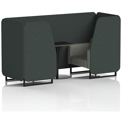 Brixworth 2 Seater Booth with Table, Black Legs, Black Table, Rivet Fabric, Charcoal Panels And Vitreous Sofa
