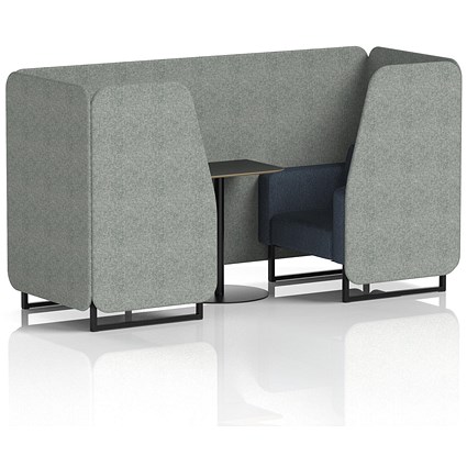 Brixworth 2 Seater Booth with Table, Black Legs, Black Table, Rivet Fabric, Prime Panels And Crucible Sofa