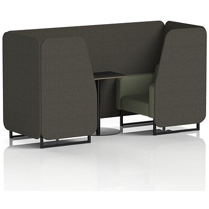 Brixworth 2 Seater Booth with Table, Black Legs, Black Table, Main Line Flax Fabric, Temple Panels And Monument Sofa