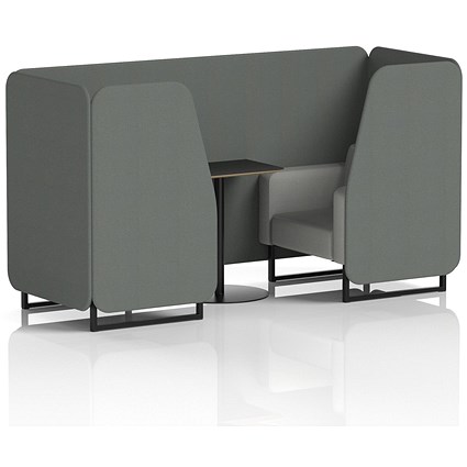 Brixworth 2 Seater Booth with Table, Black Legs, Black Table, Sumi Fabric, Kobe Panels And Tokyo Sofa