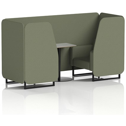 Brixworth 2 Seater Booth with Table, Black Legs, Grey/Black Table, Main Line Flax Fabric, Monument Panels And Sofa