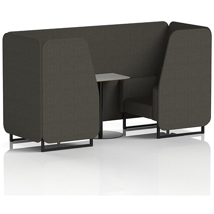 Brixworth 2 Seater Booth with Table, Black Legs, Grey/Black Table, Main Line Flax Fabric, Temple Panels And Sofa