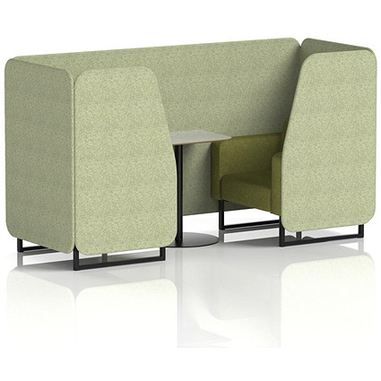 Brixworth 2 Seater Booth with Table, Black Legs, Grey/Black Table, Rivet Fabric, Burnish Panels And Olive Sofa