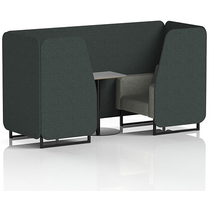 Brixworth 2 Seater Booth with Table, Black Legs, Grey/Black Table, Rivet Fabric, Charcoal Panels And Vitreous Sofa