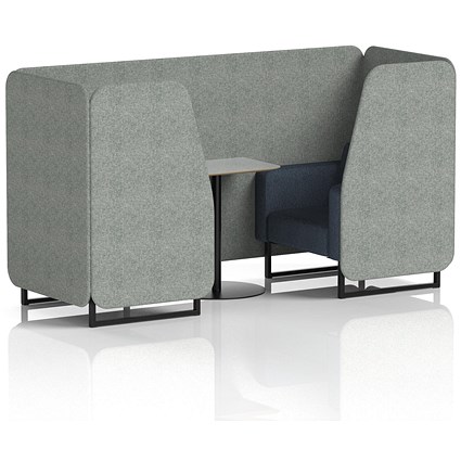 Brixworth 2 Seater Booth with Table, Black Legs, Grey/Black Table, Rivet Fabric, Prime Panels And Crucible Sofa