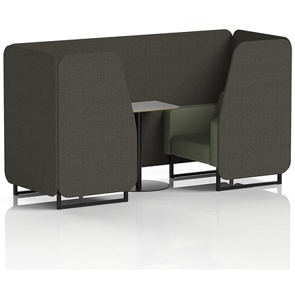 Brixworth 2 Seater Booth with Table, Black Legs, Grey/Black Table, Main Line Flax Fabric, Temple Panels And Monument Sofa