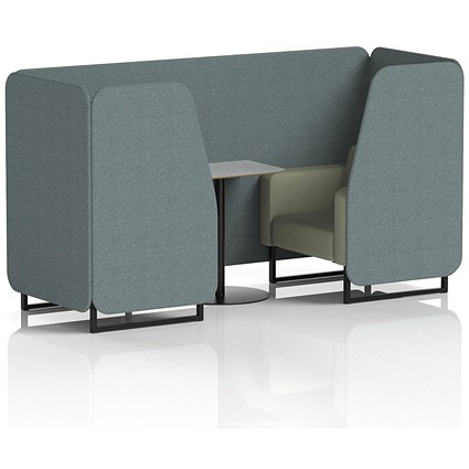 Brixworth 2 Seater Booth with Table, Black Legs, Grey/Black Table, Main Line Flax Fabric, Westminster Panels And Newbury Sofa