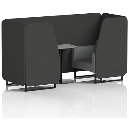 Brixworth 2 Seater Booth with Table, Black Legs, Grey/Black Table, Synergy Fabric, Mix Panels And Partner Sofa