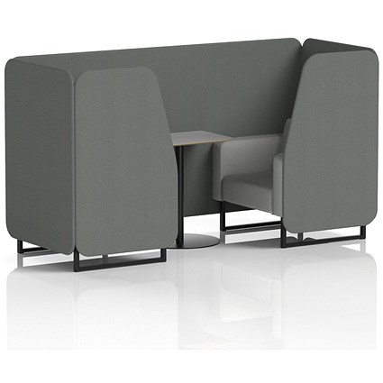 Brixworth 2 Seater Booth with Table, Black Legs, Grey/Black Table, Sumi Fabric, Kobe Panels And Tokyo Sofa