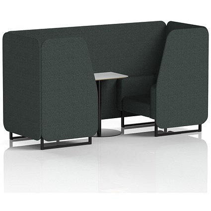 Brixworth 2 Seater Booth with Table, Black Legs, White/Black Table, Rivet Fabric, Charcoal Panels And Sofa