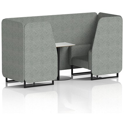 Brixworth 2 Seater Booth with Table, Black Legs, White/Black Table, Rivet Fabric, Prime Panels And Sofa