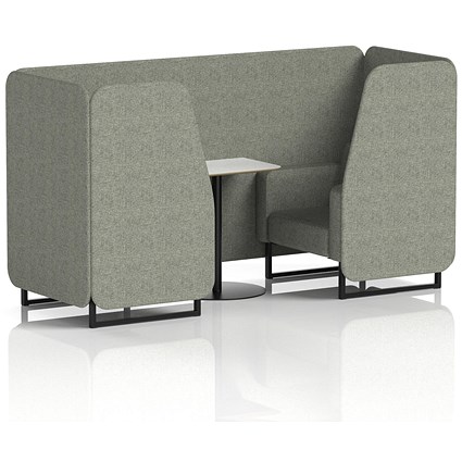 Brixworth 2 Seater Booth with Table, Black Legs, White/Black Table, Rivet Fabric, Vitreous Panels And Sofa