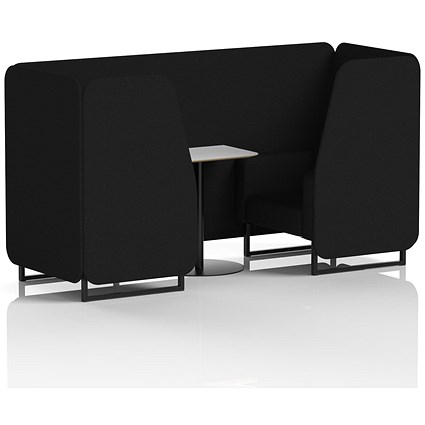 Brixworth 2 Seater Booth with Table, Black Legs, White/Black Table, X2 Fabric, Diameter Panels And Sofa