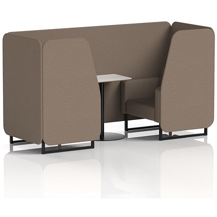 Brixworth 2 Seater Booth with Table, Black Legs, White/Black Table, X2 Fabric, Theory Panels And Sofa