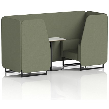 Brixworth 2 Seater Booth with Table, Black Legs, White/Black Table, Main Line Flax Fabric, Monument Panels And Sofa