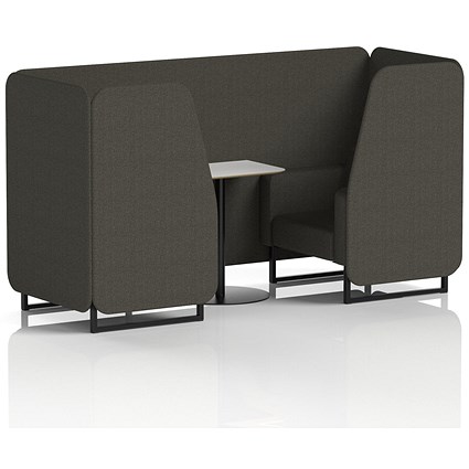 Brixworth 2 Seater Booth with Table, Black Legs, White/Black Table, Main Line Flax Fabric, Temple Panels And Sofa