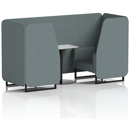 Brixworth 2 Seater Booth with Table, Black Legs, White/Black Table, Main Line Flax Fabric, Westminster Panels And Sofa