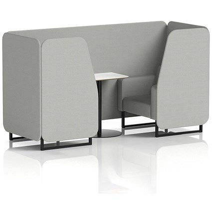 Brixworth 2 Seater Booth with Table, Black Legs, White/Black Table, Sumi Fabric, Tokyo Panels And Sofa