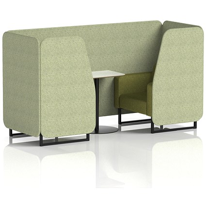 Brixworth 2 Seater Booth with Table, Black Legs, White/Black Table, Rivet Fabric, Burnish Panels And Olive Sofa