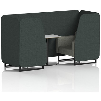 Brixworth 2 Seater Booth with Table, Black Legs, White/Black Table, Rivet Fabric, Charcoal Panels And Vitreous Sofa