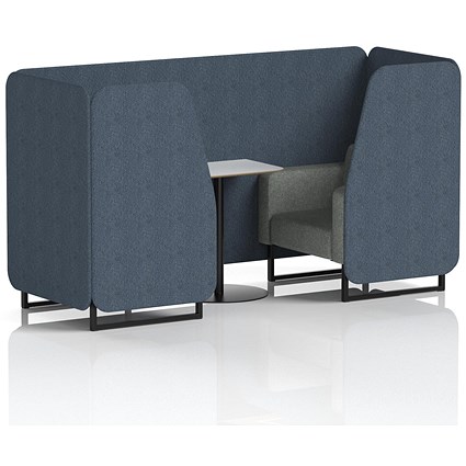 Brixworth 2 Seater Booth with Table, Black Legs, White/Black Table, Rivet Fabric, Crucible Panels And Prime Sofa