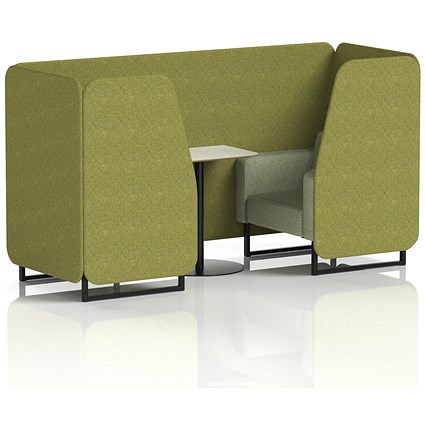 Brixworth 2 Seater Booth with Table, Black Legs, White/Black Table, Rivet Fabric, Olive Panels And Burnish Sofa