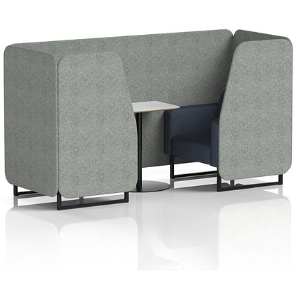 Brixworth 2 Seater Booth with Table, Black Legs, White/Black Table, Rivet Fabric, Prime Panels And Crucible Sofa
