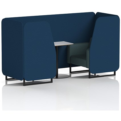 Brixworth 2 Seater Booth with Table, Black Legs, White/Black Table, X2 Fabric, Calculus Panels And Polygon Sofa