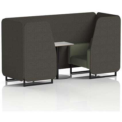 Brixworth 2 Seater Booth with Table, Black Legs, White/Black Table, Main Line Flax Fabric, Temple Panels And Monument Sofa