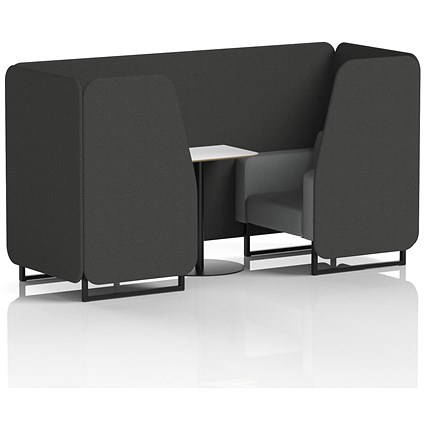 Brixworth 2 Seater Booth with Table, Black Legs, White/Black Table, Synergy Fabric, Mix Panels And Partner Sofa