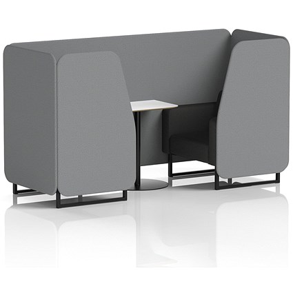 Brixworth 2 Seater Booth with Table, Black Legs, White/Black Table, Synergy Fabric, Partner Panels And Mix Sofa
