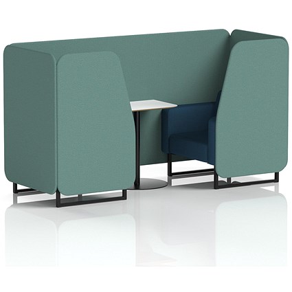 Brixworth 2 Seater Booth with Table, Black Legs, White/Black Table, Sumi Fabric, Handa Panels And Uto Sofa