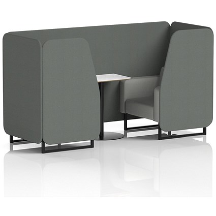 Brixworth 2 Seater Booth with Table, Black Legs, White/Black Table, Sumi Fabric, Kobe Panels And Tokyo Sofa